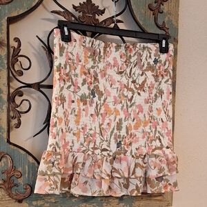 Lost + Wander Floral Ruffle Mini Skirt - Cream and Peach. NWOT Size Large